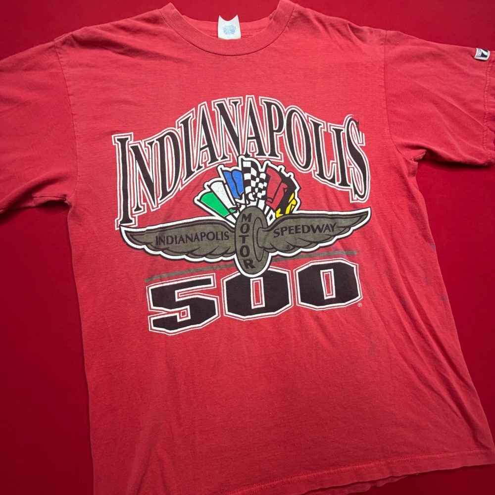 Vintage Logo 7 Indianapolis 500 T-Shirt Mens Large Red Indy 500 Racing Graphic